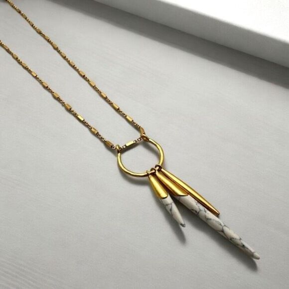 Stella & Dot Quill Layering Necklace Gold Tone Marbled - Picture 1 of 5